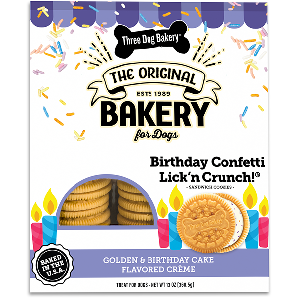 Birthday Confetti Lick'n Crunch Birthday Cake Creme & Vanilla Cookie Sandwich Crunchy Dog Treats