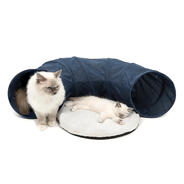 Vesper Tunnel with Sleeping Cushion Fabric Cat Hideout & Toy Navy Blue