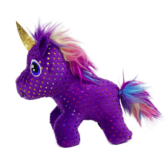 Enchanted Buzzy Unicorn Purple & Rainbow Battery Operated Catnip Crinkle Plush Cat Toy