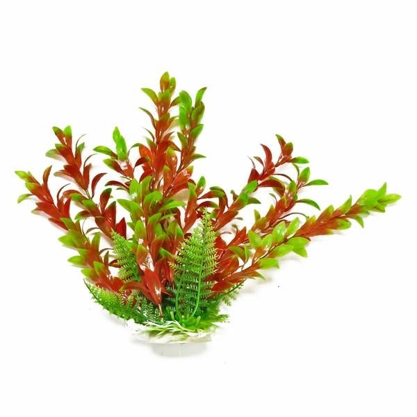 Hygro-Like Realistic Fake Plant with Weighted Base for Aquariums Green & Red