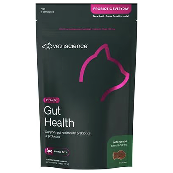 Probiotic Everyday Gut Health Chew Supplement Duck Flavor for Cats 60 Count