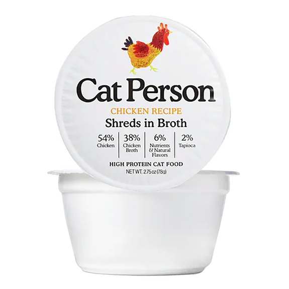 Cat Person Chicken Recipe Shreds in Broth High Protein Grain-Free Wet Cat Food