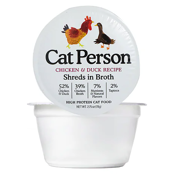 Cat Person Chicken & Duck Recipe Shreds in Broth High Protein Grain-Free Wet Cat Food