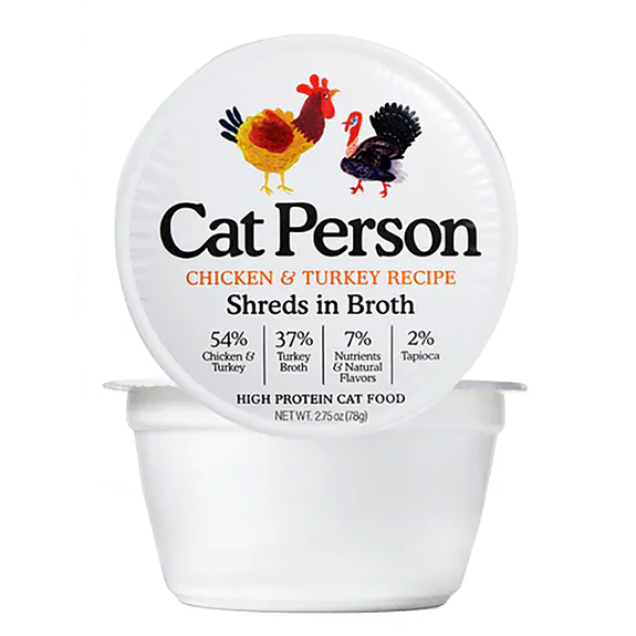 Cat Person Chicken & Turkey Recipe Shreds in Broth High Protein Grain-Free Wet Cat Food