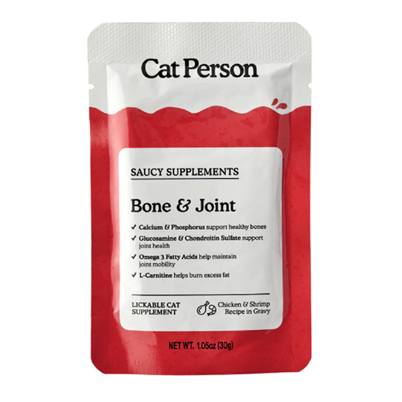 Cat Person Saucy Supplements Bone & Joint Support Chicken & Shrimp in Gravy Grain-Free Lickable Pouch Cat Supplement Treat