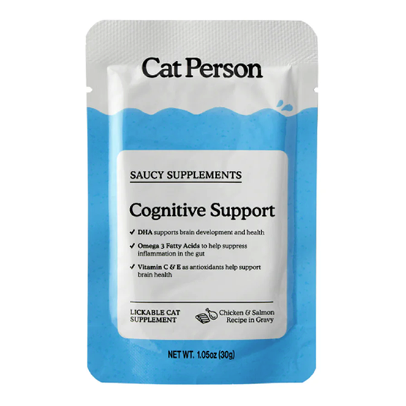 Cat Person Saucy Supplements Cognitive Support Chicken & Salmon in Gravy Grain-Free Lickable Pouch Cat Supplement Treat