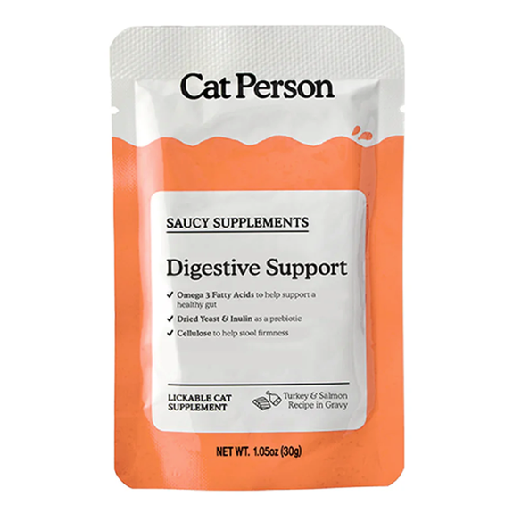 Cat Person Saucy Supplements Digestive Support Turkey & Salmon in Gravy Grain-Free Lickable Pouch Cat Supplement Treat