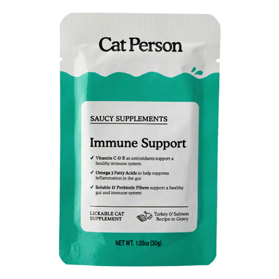 Cat Person Saucy Supplements Immune Support Turkey & Salmon in Gravy Grain-Free Lickable Pouch Cat Supplement Treat