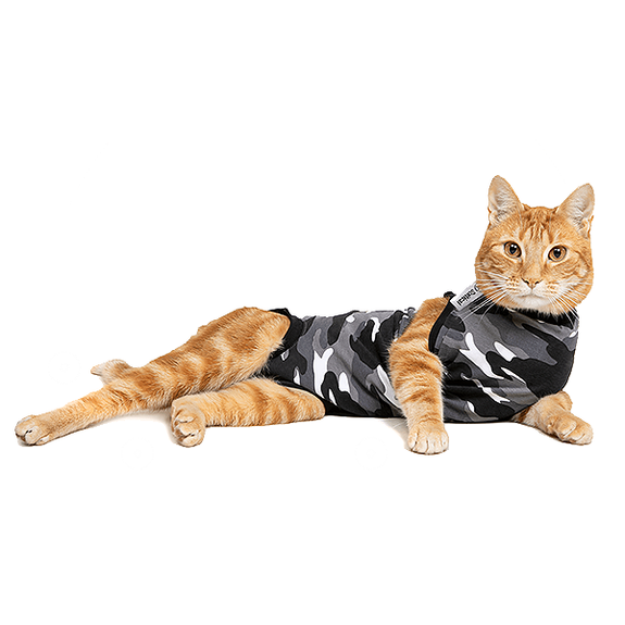 Wearable Full Body Recovery Suit for Cats Black Camo