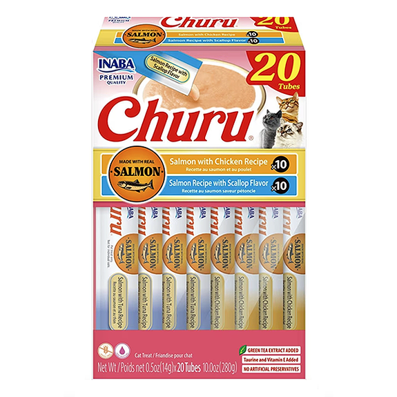 Churu Salmon, Scallop & Chicken Puree Variety Pack Grain-Free Lickable Cat Treats