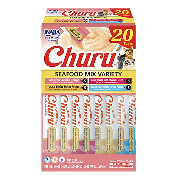 Churu Seafood Puree Variety Pack Grain-Free Lickable Cat Treats