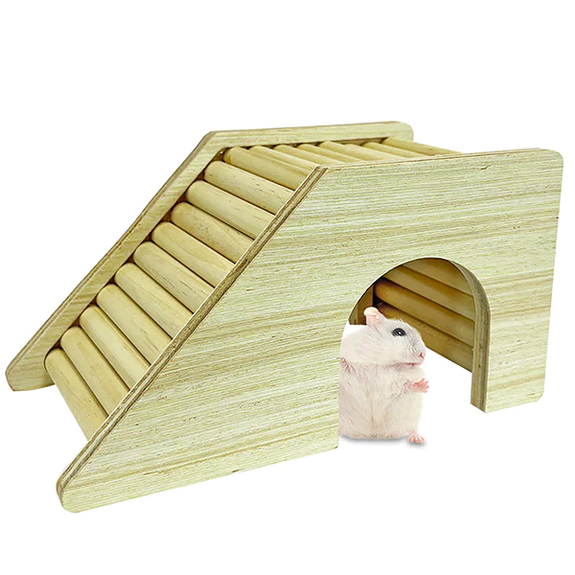 NativeCritter Climber Cave Semi-Enclosed Wood Hideout & Ladder Small Animal Habitat Addition