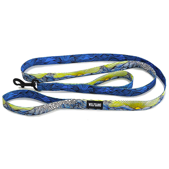 DawnPatrol React Dual Handle Durable Polyester Dog Leash Blue & Yellow Ocean & Sunrise Pattern