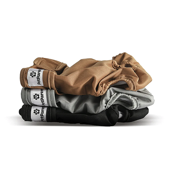 Premium Washable Male & Female Dog Diapers Natural 3-Pack Tan, Grey & Black