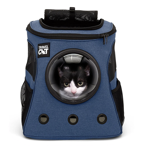 The Fat Cat Backpack for Larger Cats Travel Carrier with Window Navy Blue