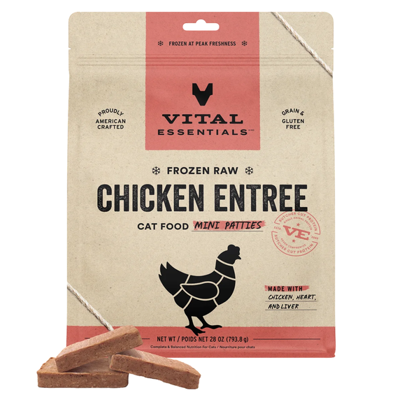Vital Cat Chicken Entree Mini Patties Frozen Raw Food for Cats