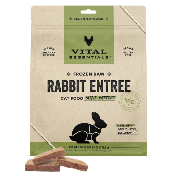 Vital Cat Rabbit Entree Mini Patties Frozen Raw Food for Cats