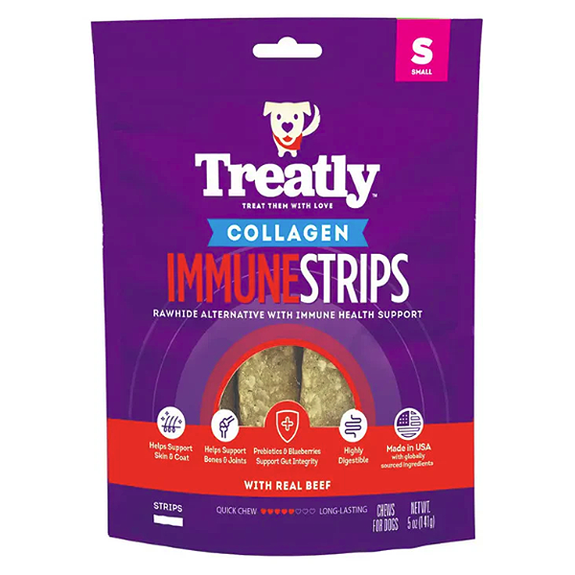 Collagen Immune Strips Rawhide Alternative with Immune Health Support Real Beef Recipe Dog Chews