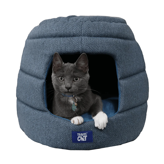 The Meowbile Home Convertible Cat Bed & Cave Navy Blue