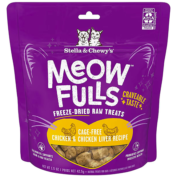 Meowfulls Chicken & Chicken Liver Recipe Grain-Free Freeze-Dried Raw Cat Treats