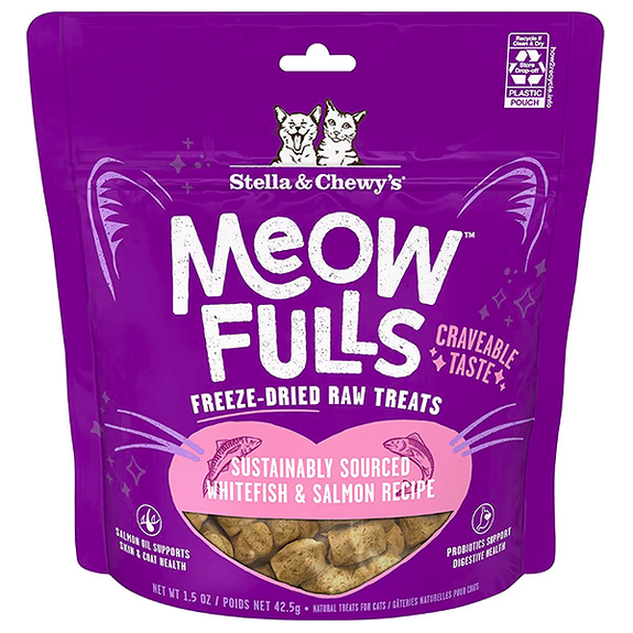 Meowfulls Sustainably Sourced Whitefish & Salmon Recipe Grain-Free Freeze-Dried Raw Cat Treats