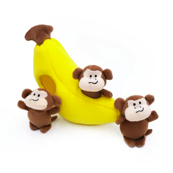 Zippy Burrow Monkey 'n Banana Interactive Hide And Seek Plush Squeaky Dog Toy