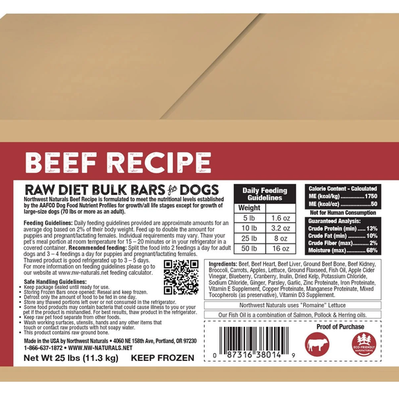 Dinner Bars Beef Recipe Frozen Raw Dog Food