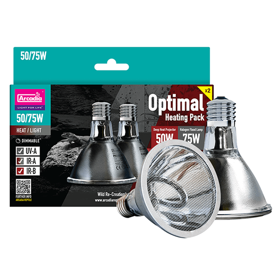 Optimal Heating Pack Set Halogen Flood Lamp 75W & Deep Heat Projector 50W for Reptiles