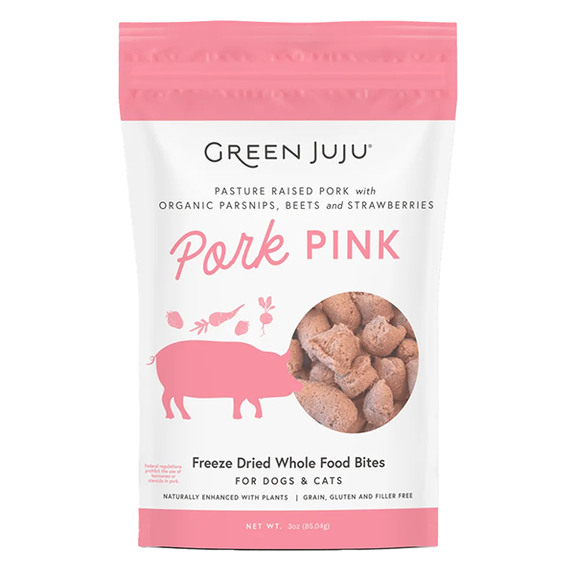 Pork Pink Pasture-Raised Pork with Organic Parsnips, Beets & Strawberries Freeze-Dried Grain-Free Whole Food Bites Dog & Cat Treats