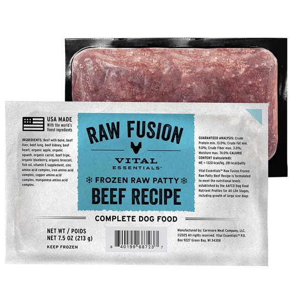 Raw Fusion Beef Frozen Raw Entree Patties Grain-Free Dog Food