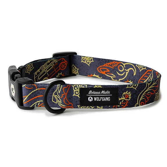 SandFlats Durable Polyester Dog Collar Blue, Red & Yellow Western Line Art Pattern