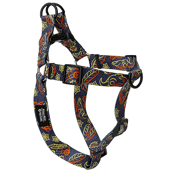SandFlats Comfort Durable Polyester Dog Harness Blue, Red & Yellow Western Line Art Pattern