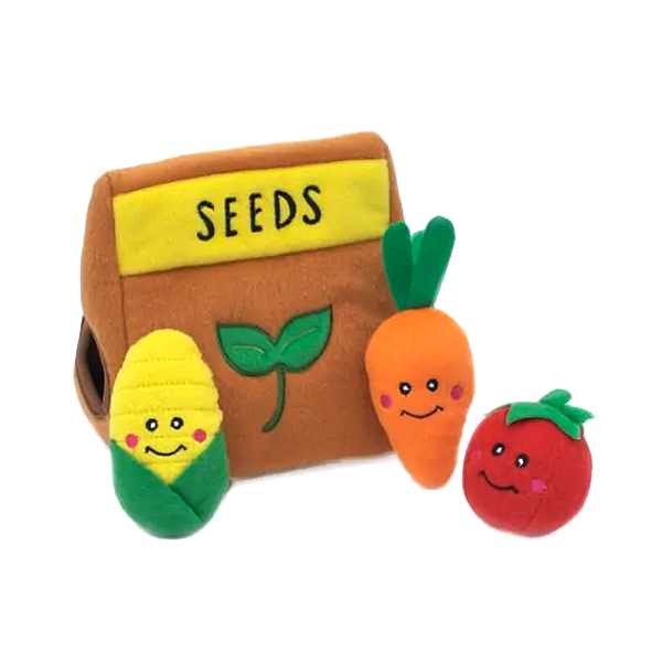 Zippy Burrow Seed Packet & Veggies Interactive Hide & Seek Plush Squeaky Dog Toy