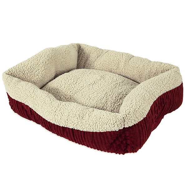 Self-Warming Bolster Fleece Interior Ribbed Exterior Pet Lounger Bed Red & Cream