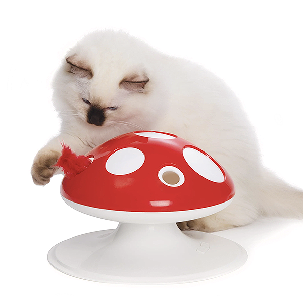 Senses Mushroom Interactive Motion Activated Battery Operated Feather Cat Toy Red & White