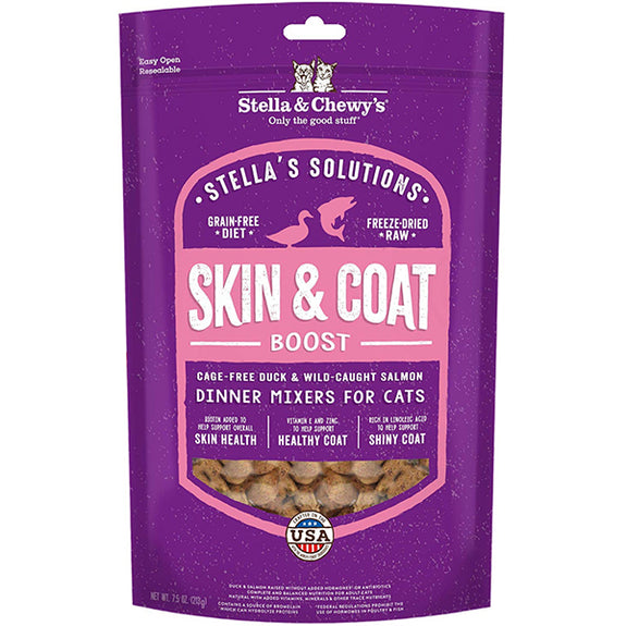 Stella's Solutions Skin & Coat Boost Cage Free Duck & Wild Caught Salmon Cat Food Dinner Mixers