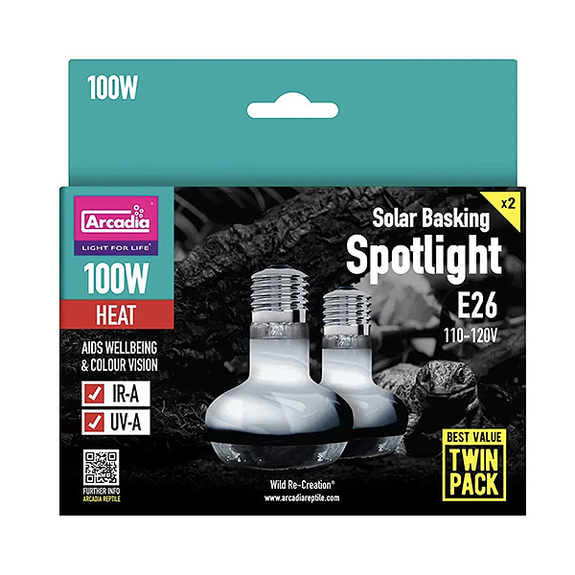 Solar Basking Spot Light Twin Pack 100 Watt Reptile Heat and UVA Light Bulbs