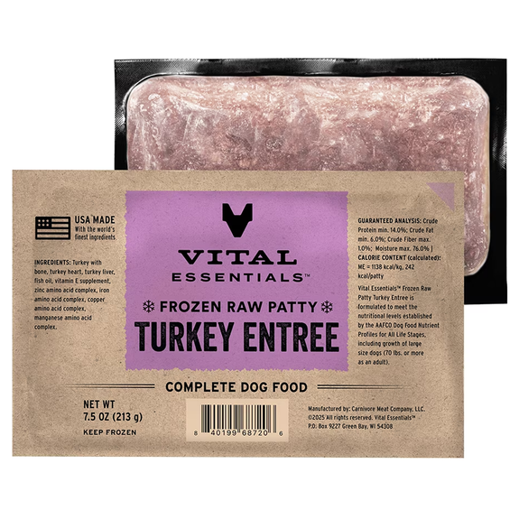 Turkey Entree Patties Frozen Raw Grain-Free Food for Dogs