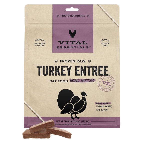 Vital Cat Turkey Entree Mini Patties Frozen Raw Food for Cats