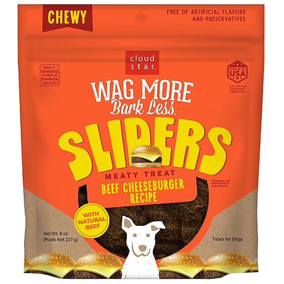 Wag More Bark Less Sliders Soft & Chewy Beef Cheeseburger Recipe Grain-Free Dog Treats