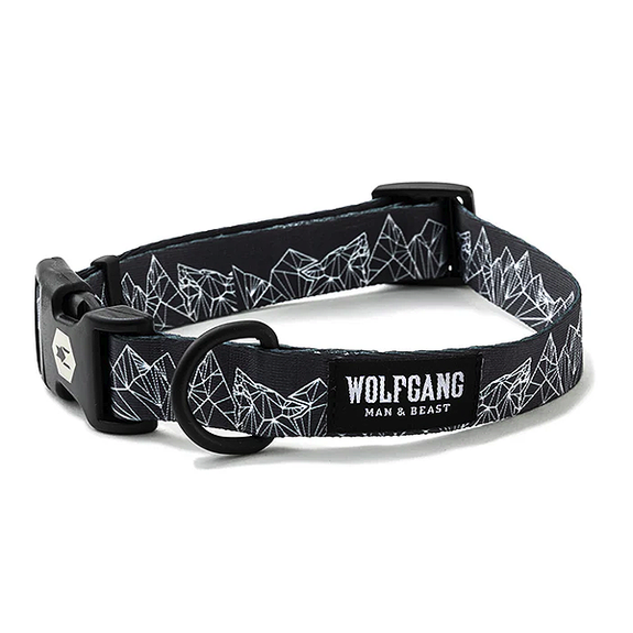 WolfMountain Durable Polyester Dog Collar Black & White Geometric Wave Form Pattern