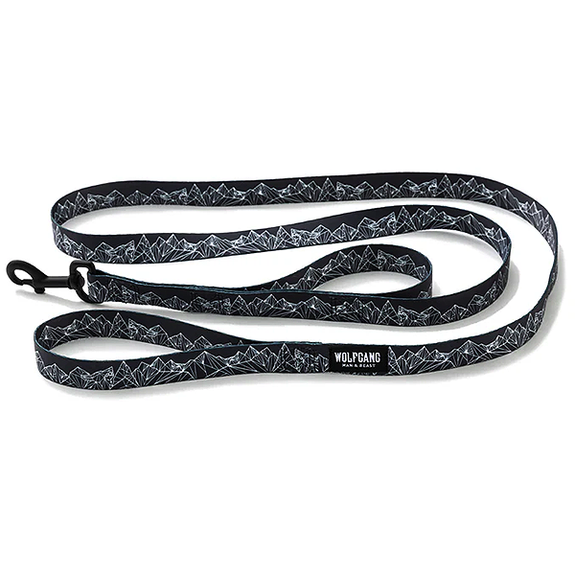 WolfMountain React Dual Handle Durable Polyester Dog Leash Black & White Geometric Wave Form Pattern