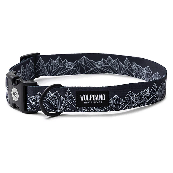 WolfMountain Durable Polyester Wide Dog Collar Black & White Geometric Wave Form Pattern