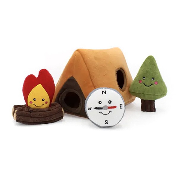 Zippy Burrow Camping Tent Hide and Seek Puzzle Squeaky Plush Dog Toy