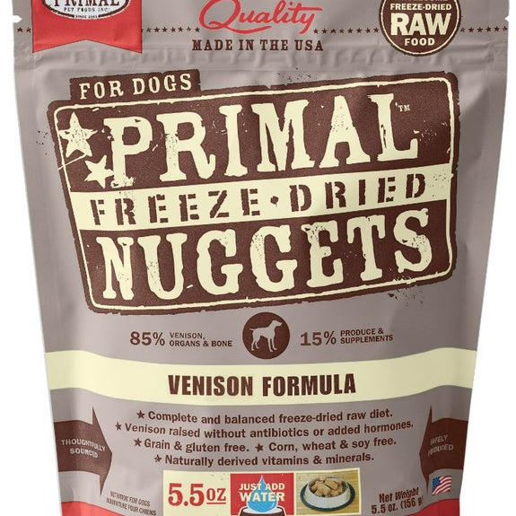 Primal Freeze Dried Nuggets Grain free Venison Formula Complete Diet for Dogs