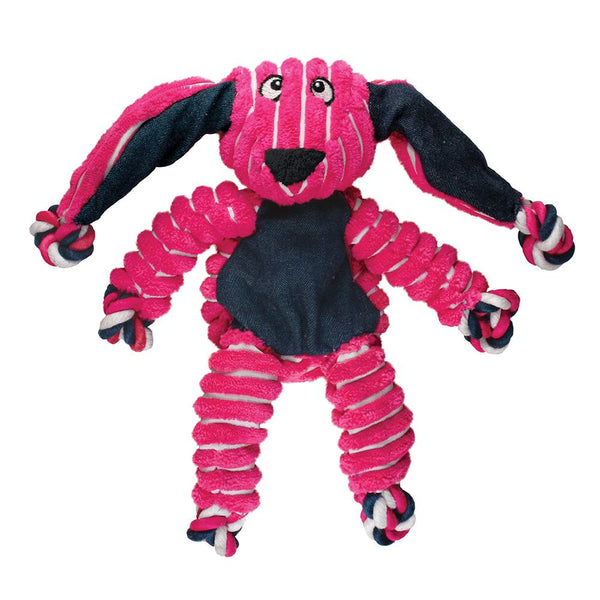 Floppy Knots Bunny Magenta Rope & Textured Fabric Squeaky Plush Dog Toy