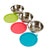 6 Piece Set 3 Stainless Steel Dog Bowls & 3 Colored Silicone Lids Storage Solution