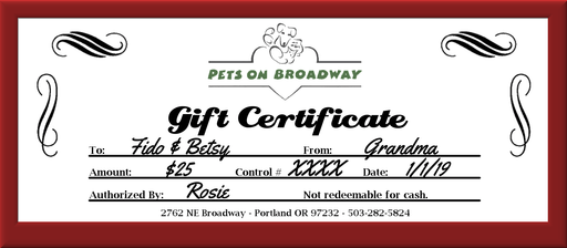 Pet Gift Certificates, On Sale