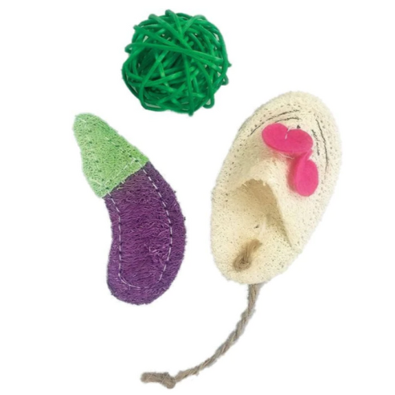 Nibbles Loofah Eggplant, Mouse & Vine Ball Assortment Small Animal Chew Toys