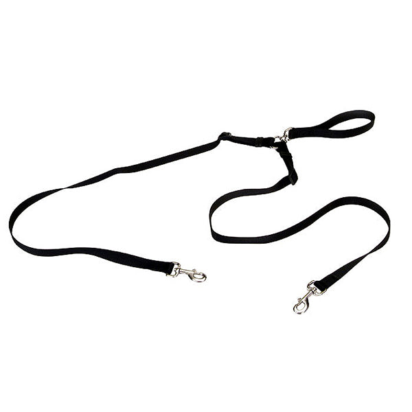 Two Dog Walker Adjustable Nylon Duo Leash Black